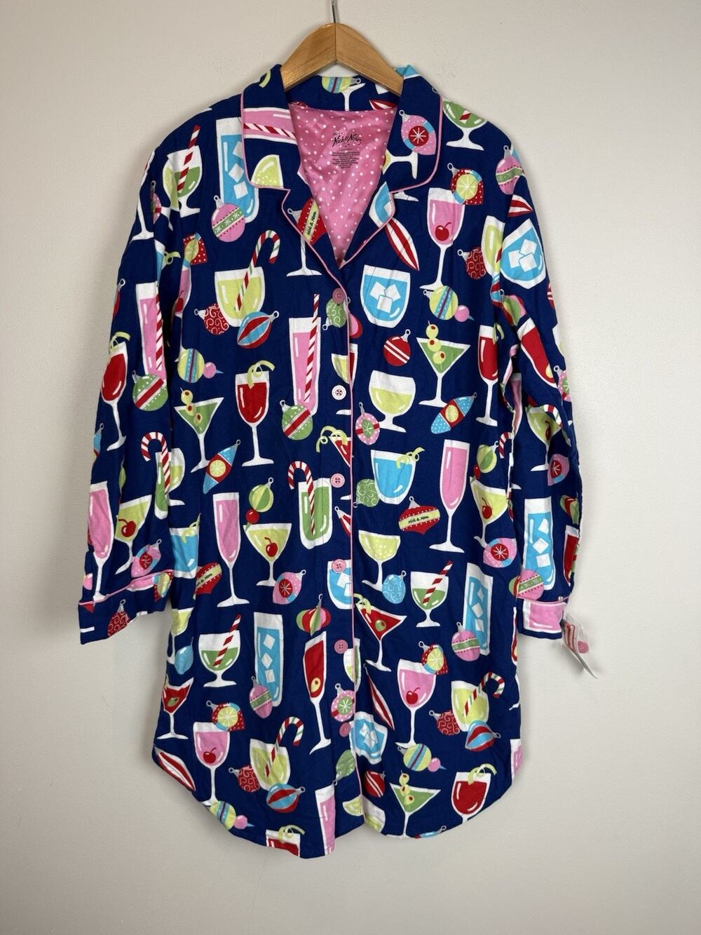 NWT Nick & Nora Flannel Nightgown PJ Sleep Shirt Dress Dress Cocktails Sz XL